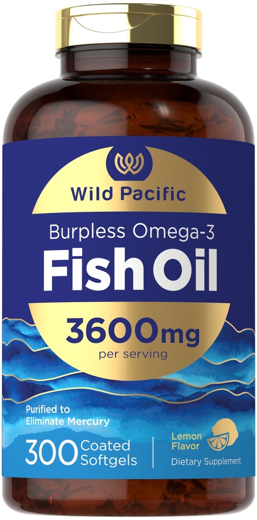 Carlyle Burpless Fish Oil 3600 mg | 300 Softgels | con omega-3 acidi grassi | Limone Flavor | Non OGM, Gluten Free Supplement | by Wild Pacific
