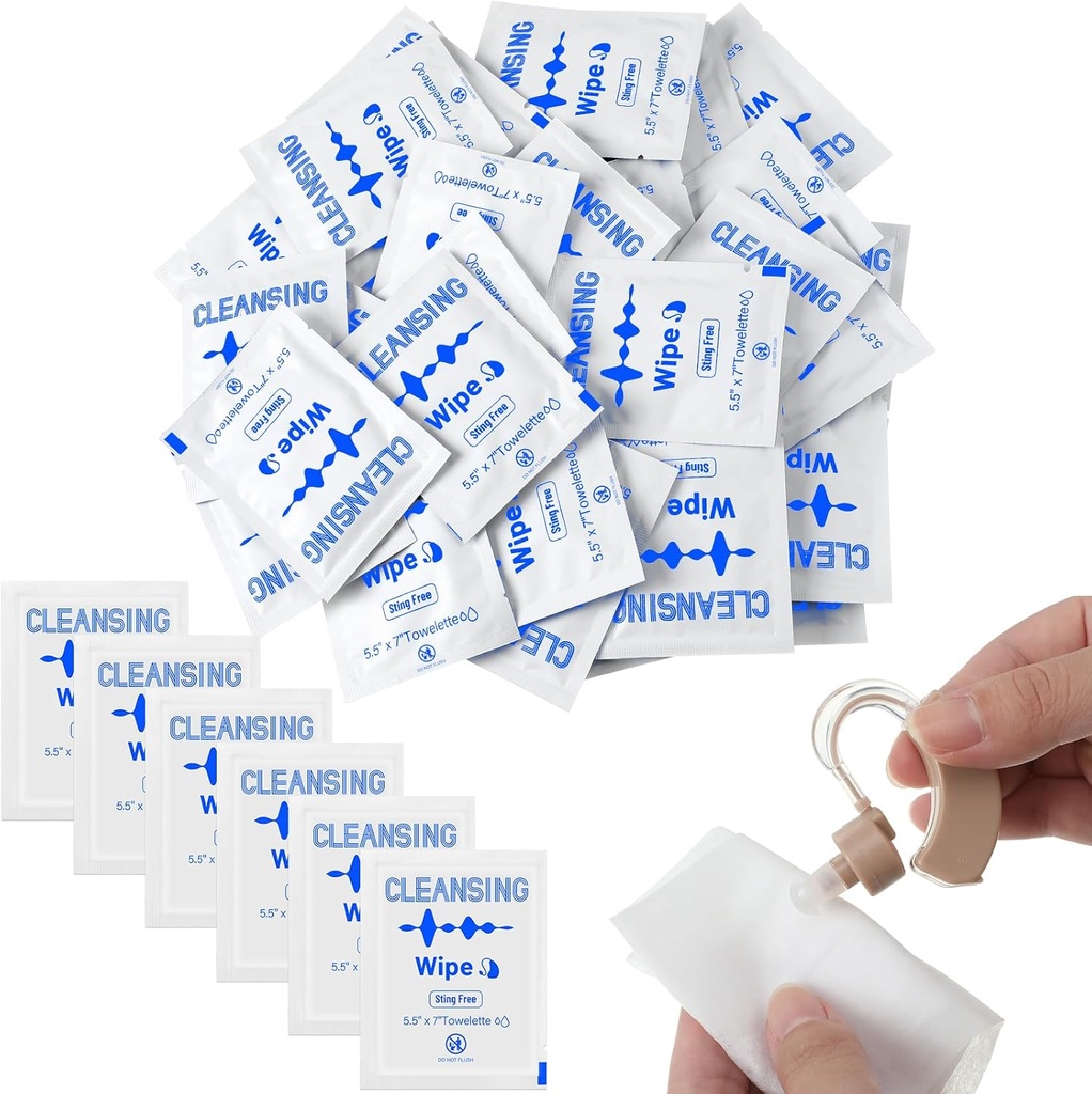 Timgle 200 Conte Hearing Aid Wipes Towelette per la pulizia individuale Wrapped Phone Wipes Pulitore per computer portatile Wipes per Earwax Earbuds Sweat Earmold Earplugs in Ear Monitor Clean Removal