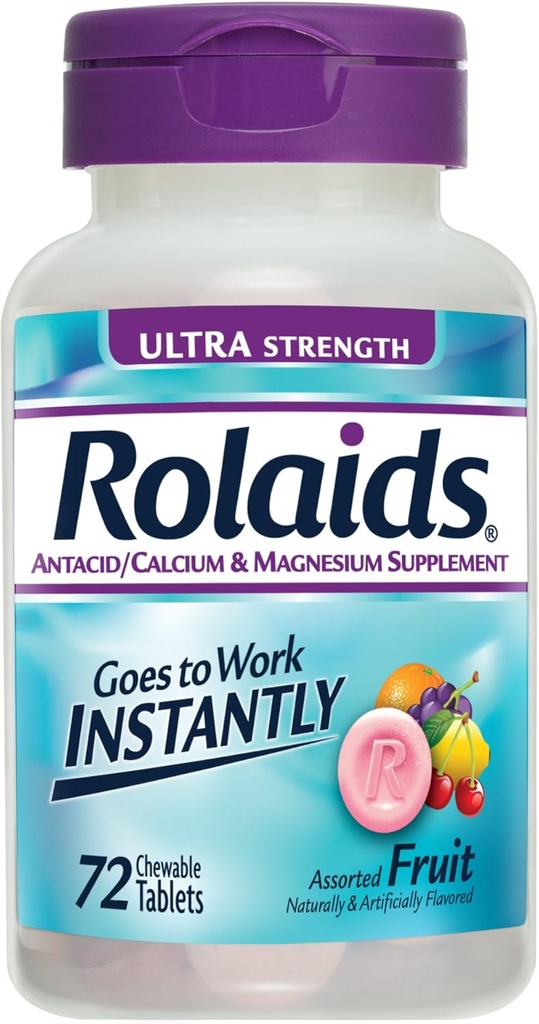 Rolaids Antacid Calcium & Magnesio Supplemento Tavole Ultra Forza, Frutta 72 ea