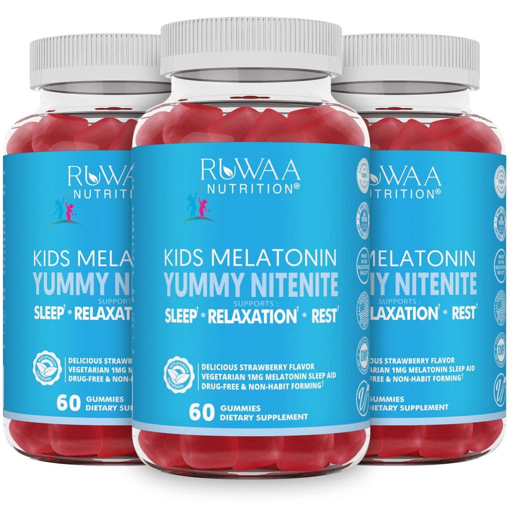 Melatonina 1mg Gummies per i bambini, sicuro, privo di droga ed efficace supplemento naturale di aiuto al sonno per i bambini. Bambini 1mg Melatonin Gummy, senza glutine vegetariano sonno riposante prodotti per età 4+. 180ct (3)