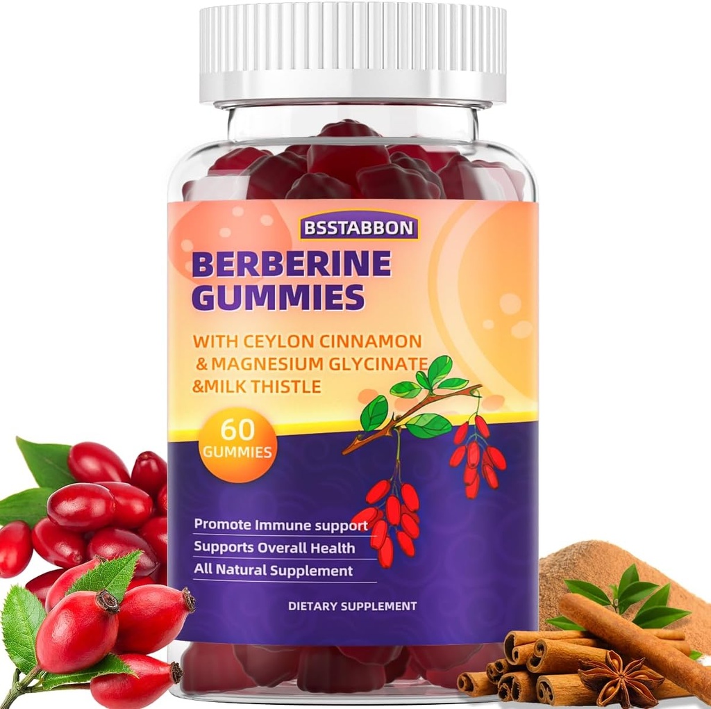 Gummie di Berberina con Berberina HCL, Cannella di Cylon,Magnesium Glycinate Supporto del sistema immunitario per uomini e donne 60Gummie