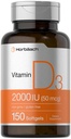 Horbaach Vitamina D3 2000IU Softgels | 150 Count | 50mcg Cholecalciferol | Non OGM & Gluten Supplemento gratuito