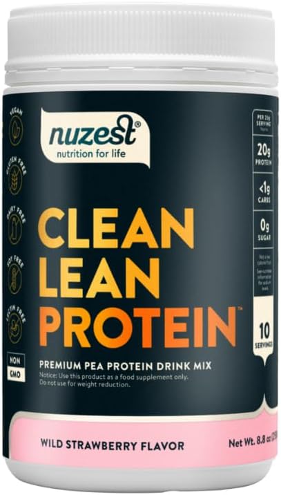 Nuzest - Vegan Pea Protein Powder - Clean Lean Protein, Premium Plant Based Protein Powder, Dairy Free, Gluten Free, OGM Free, Protein Shake, Wild Strawberry, 10 Servings, 8,8 oz