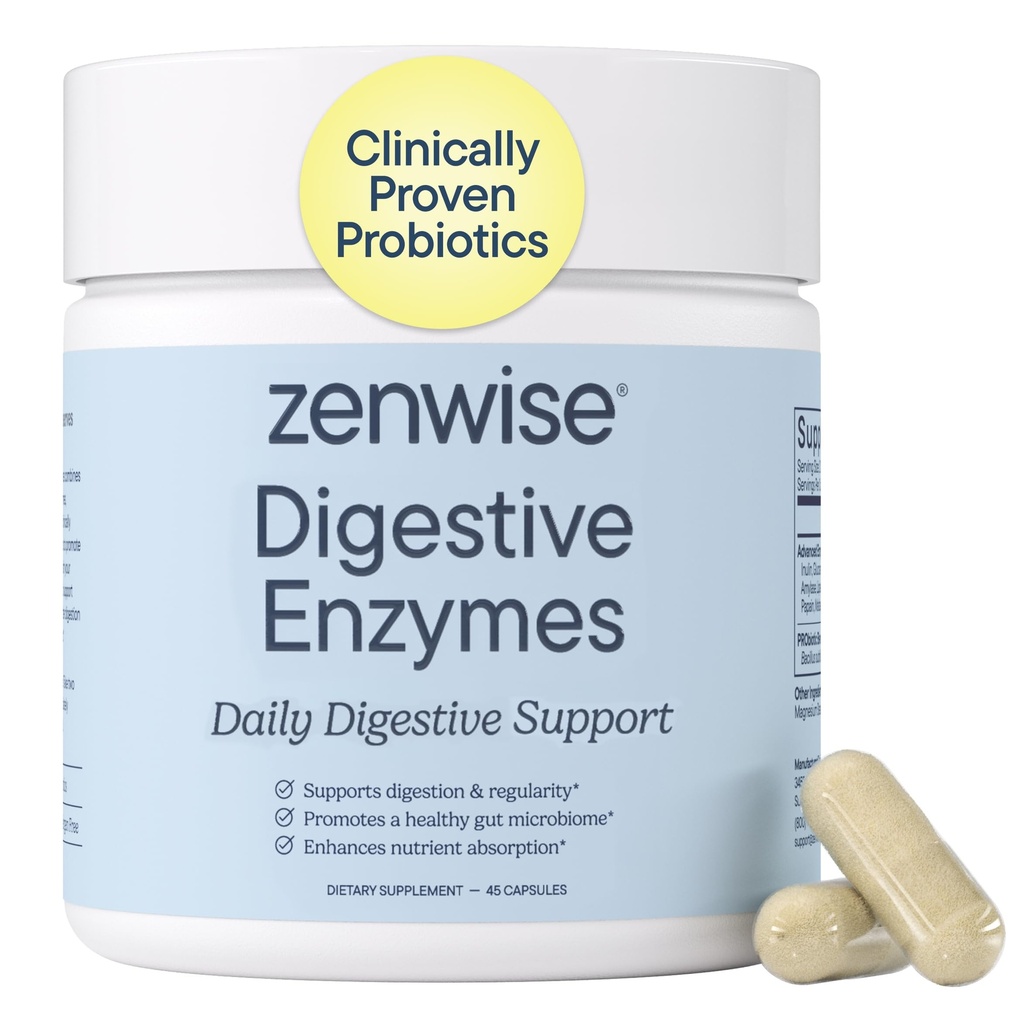 Gli enzimi digestivi della salute zenwise per il sollievo della salute e della Bloating Gut - Supplemento di digestione multi enzimi con probiotici, Bromelain & Papaya per il sostegno della salute digestiva - Uomini & donne - 45 conte