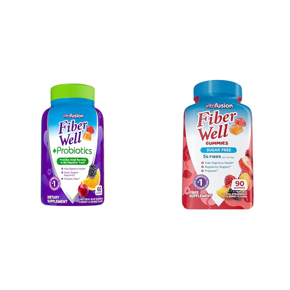 Vitafusion Fiber Well + Probiotici Gummies per adulti, 60 Conte Zucchero Fibra Gratuita, 90 Conte