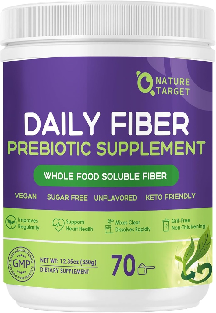 Supplemento giornaliero di fibra - Polvere di fibra prebiotica solubile per la salute del fegato, fibra di tutto il cibo per la salute e la regolarità digestiva, polvere di miscelazione trasparente non aromatizzata, senza glutine e zucchero, Keto - 70 porzioni