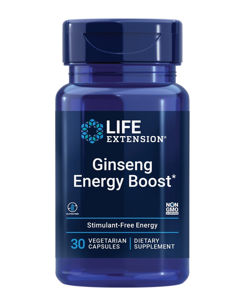 Estensione di vita Ginseng Energy Boost, Supporto energetico, Gestione di stress sano, Senza glutine, Non OGM, Vegetariano, 30 capsule