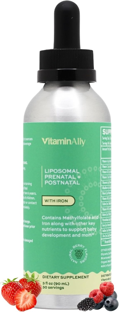 Prenatale liquido liposomico + gocce multivitaminiche postnatali con ferro | Non OGM| Zucchero Free| Gluten Free| Facile da ingoiare Supporti sia sviluppo del bambino e Mom| 30 giorni di alimentazione| 3 Fl OZ
