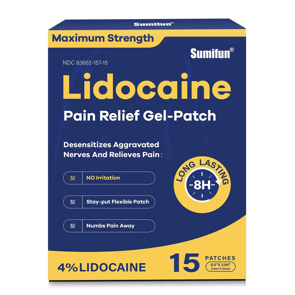 Sumifun 4% lidocaina dolore sollievo Patch 15 conteggi massima resistenza intorpidimento Gel Patch per la schiena ginocchio collo Joint Ache Muscle Soreness Topical Analgesic