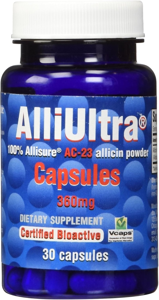 AlliUltra capsule 360mg – 30 Count | Integratore di aglio stabilizzato ad alta resistenza per il supporto immunitario naturale, piantato, non OGM, Vegan, Made in UK