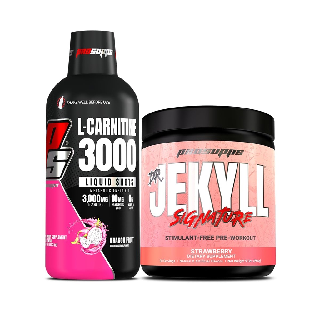 PROSUPPS L-carnitina 3000 Stimolant Liquid Shots (31 Serve, Dragon Fruit) e Mr. Hyde Signature Series Pre-Workout Energy Powdered Drink (30 Serve, Fragola) Bundle