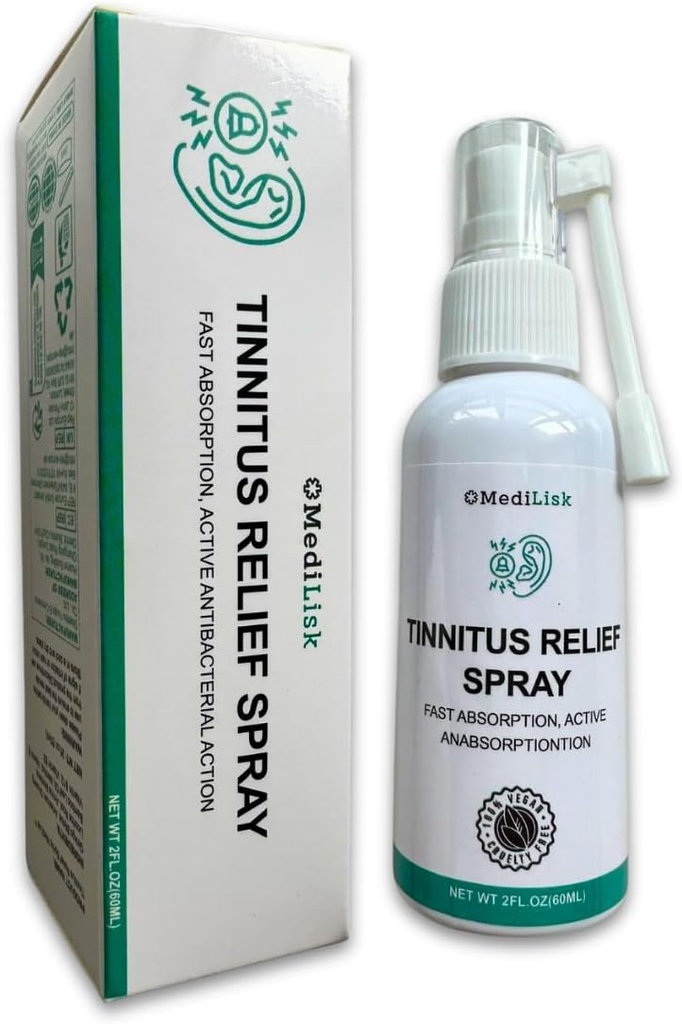 Medilisk Tinnitus Relief Spray – Supporta il sollievo di anelli per le orecchie – Prodotti per la cura dell'orecchio – Prevenzione di trattamenti di acufene – Non steroidei & Ipoallergenico – 1 Fl Oz – Confezione da 1