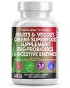 Clean Nutraceuticals Frutta e verdura Supplemento Reds & Green Superfood - Equilibrio di oltre 70 frutta e integratori vegetali Capsule con Probiotici Prebiotici Enzimi Digestivi - 120 Ct USA