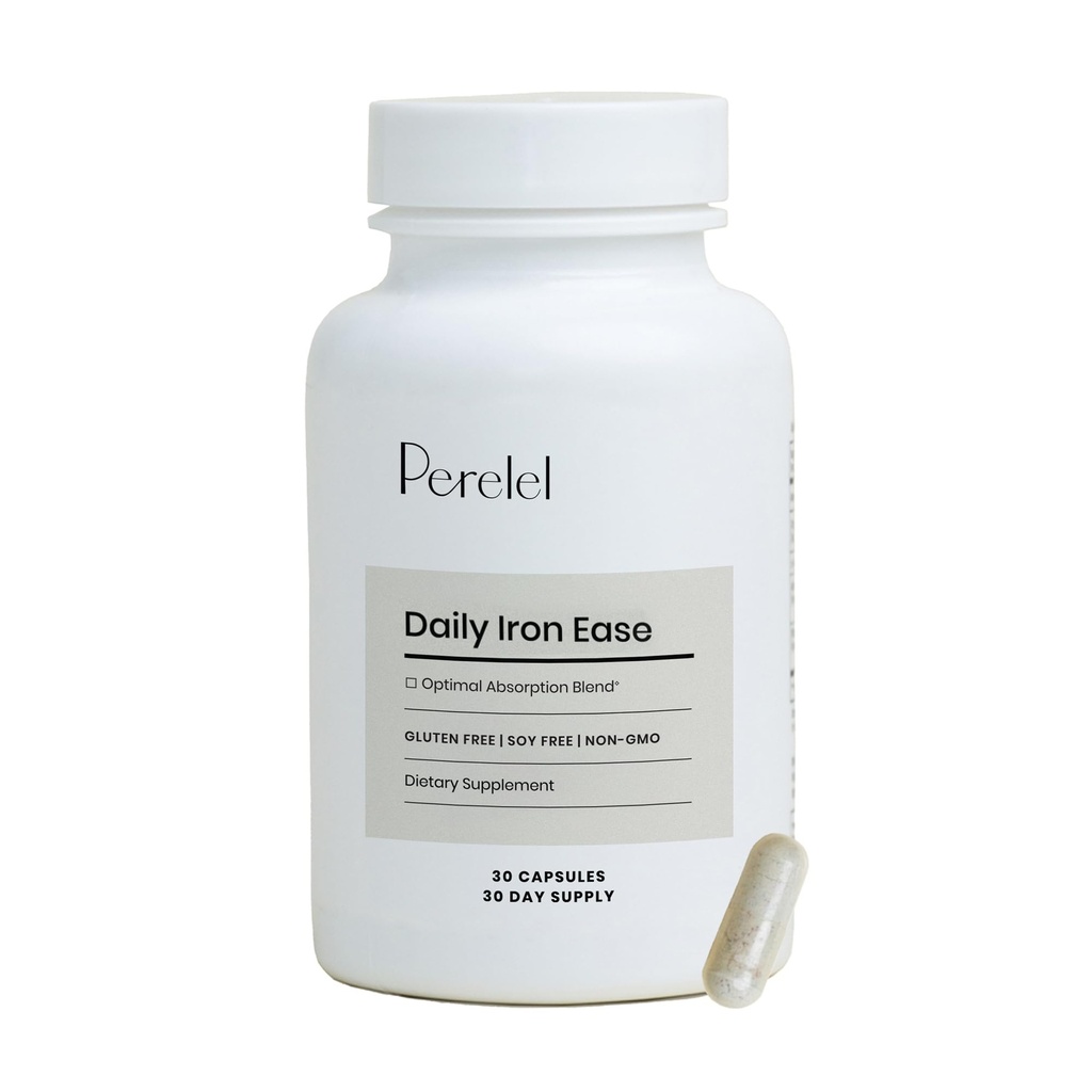 Perelel Daily Iron Ease, 15MG Ferro Integratori con Magnesio, Vitamina C, & Vitamina B12 per Nutriente & Energy Support, Capsule per Donne e Uomini, Soia, Latticini & Gluten Free, Non OGM, 30 Pillole
