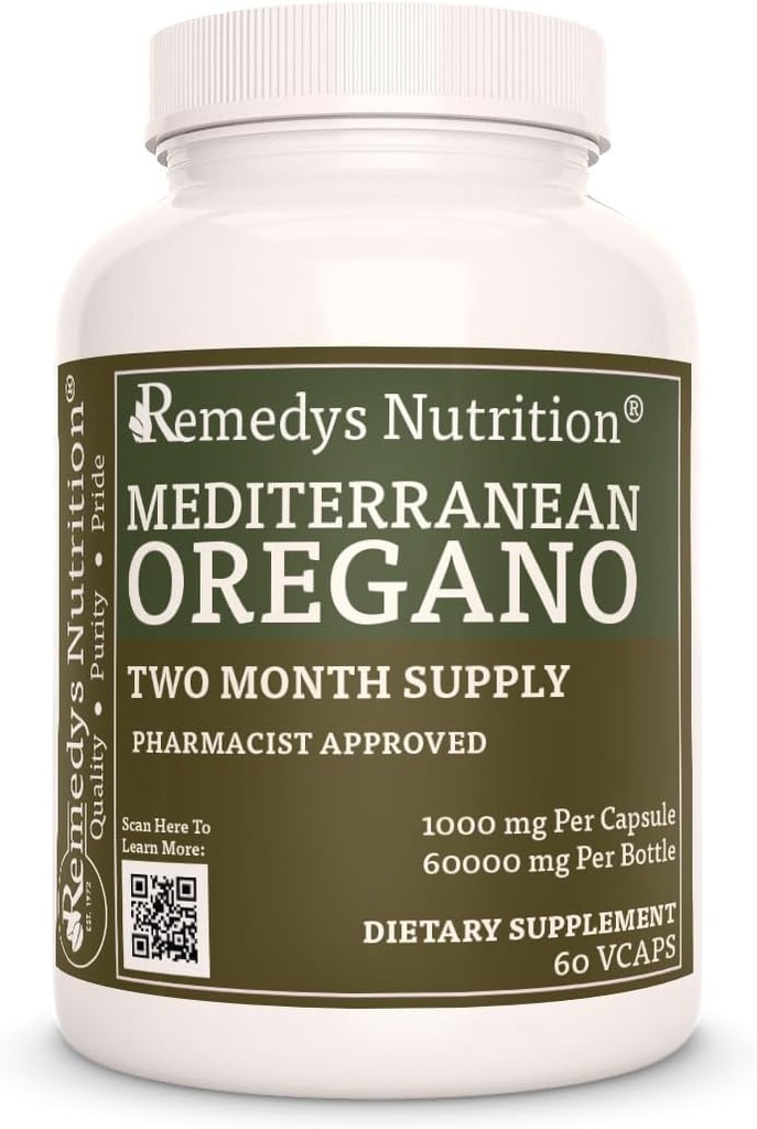 Remedy’s Nutrition Mediterranean Oregano | 1.000 mg, 60 Vegan Capsules Herbal Dietary Supplement | Two Month Supply