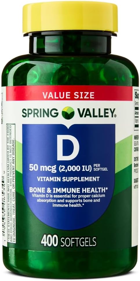Spring Valley Vitamin D3 Supplemento Softgels, 2000 IU, 400 Conte - Nuovo look