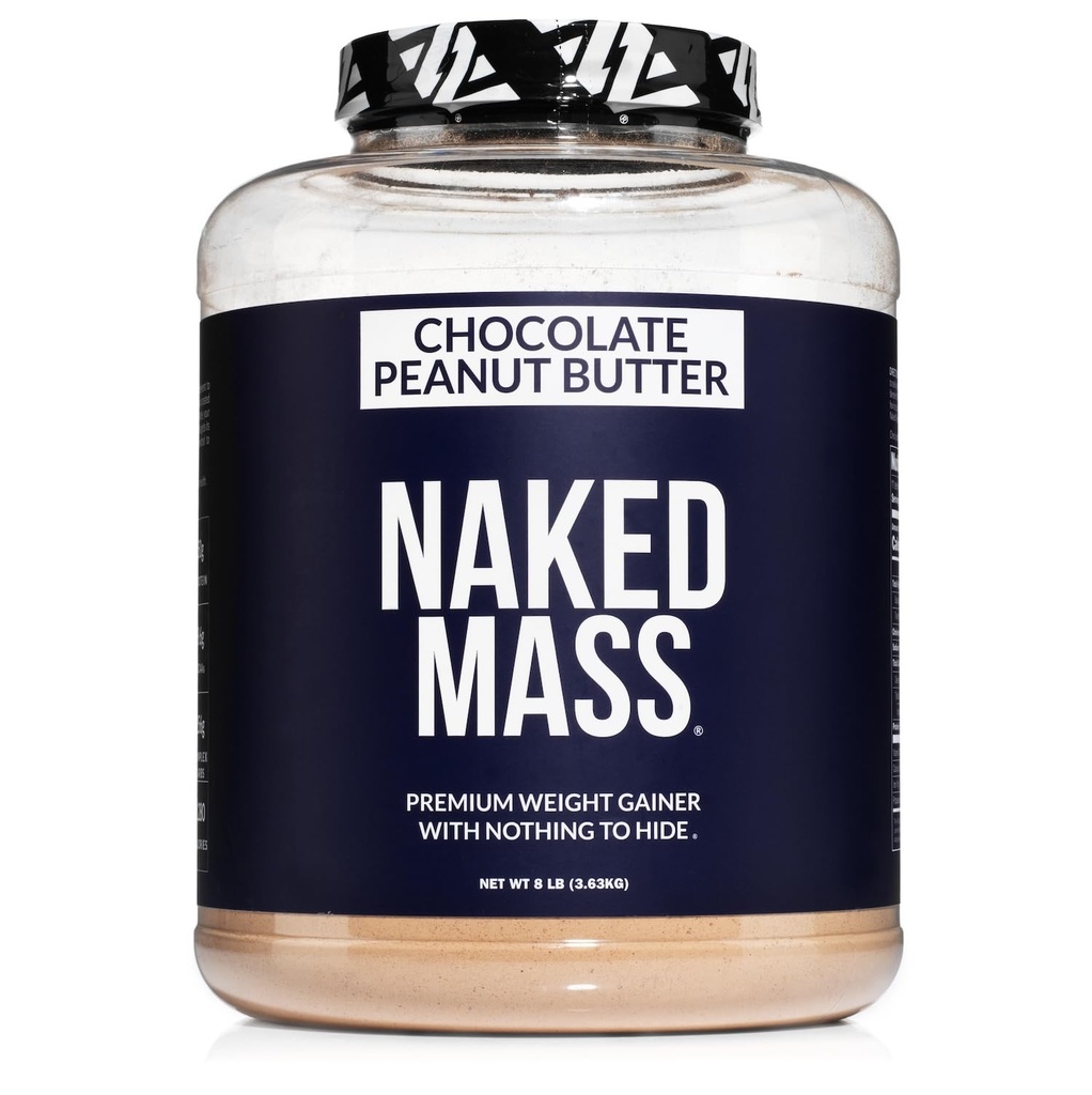 NAKED Chocolate Peanut Butter Mass - 1.280 Calorie, 50G Protein, Niente Artificiali. Tutti Peso naturale Gainer Protein Powder - 8Lb Bulk, OGM Free, Gluten Free & Soy Free