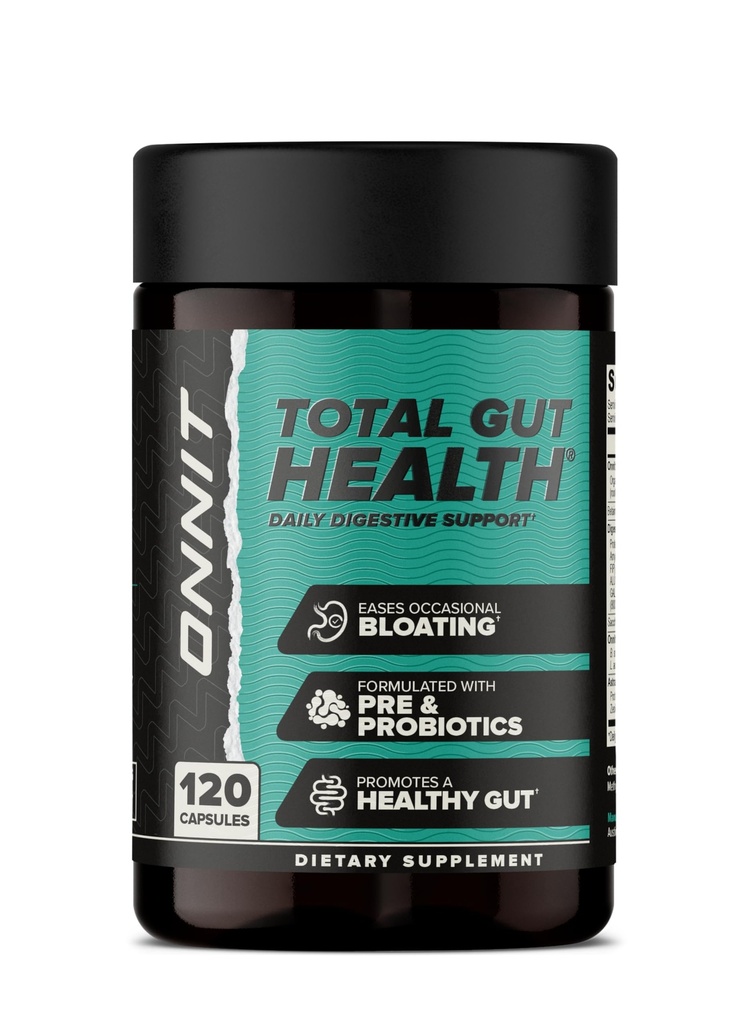 ONNIT Total Gut Health Daily Digestive Support, IGENTM Non OGM Testato supplemento di di digestione per le donne e gli uomini con 7 strati di probiotici, prebiotici, enzimi, e Betaine HCL, 120 conte