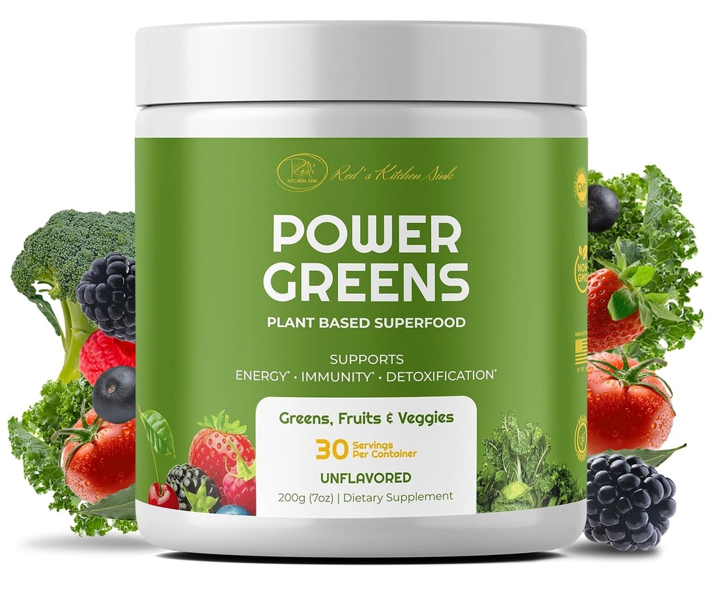 Polvere di Greens di potere della cucina di Red's - Polvere di Superfood di Verdi giornalieri - Fruttato, Veggie, & Green Leafy Smoothie Drink Mix - Superfoods Maca Root, Spirulina, clorella, & More (200 Grammi)