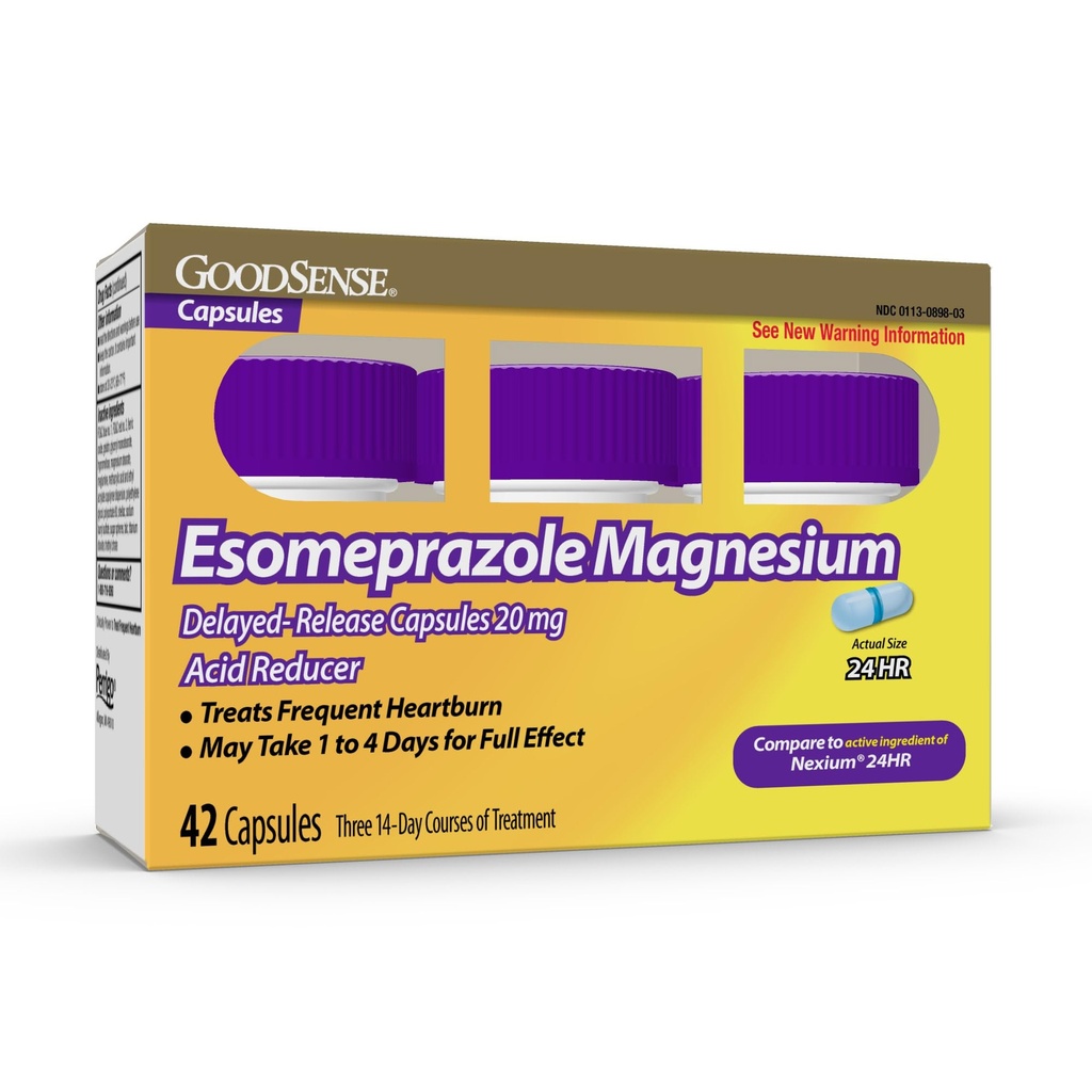 Esomeprazole Magnesium Delayed Release Capsule 20 mg, Proton Pump Inhibitor (PPI) per 24 ore Trattamento di bruciore frequenti, 42 Conte