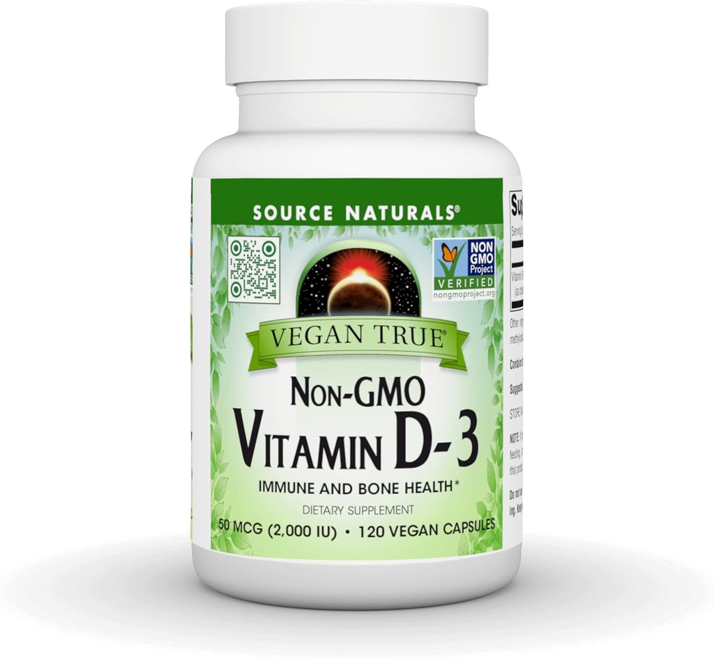 Sorgente Naturals Vegan True, Non OGM Vitamin D-3, Integratore alimentare per Immune e Bone Salute*, 2000 IU - 90 capsule