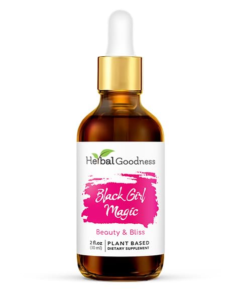 Erbale Goodness Black Girl Magic - Integratori della pelle per le donne, supporto di bellezza della pelle radiosa, cibo della pelle essenziale, integratori di Ashwagandha - 1 bottiglia (2 fl oz)