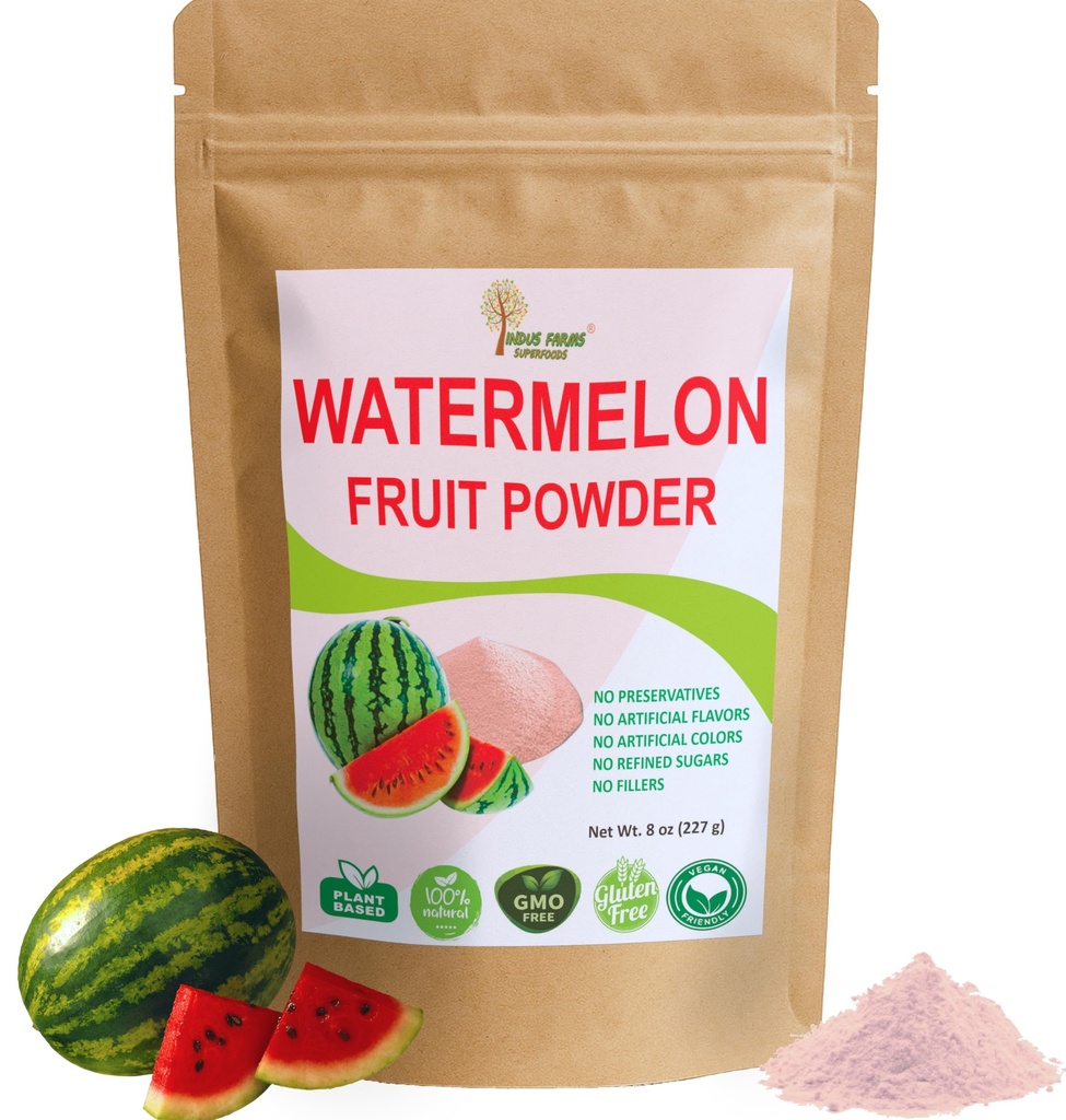 Indus Farms Superfoods Tutta la polvere di frutta di anguria naturale, elettroliti istantanei, supplemento di pre-allenamento e post-allenamento, aumento di bevande, marinate, salse, insalate, maschere facciali, senza OGM, 8 oz
