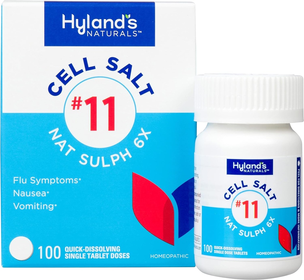 Hyland's No. 11 Cell Salt Nat Sulph 6X Tablets, Cold and Flu Medicine, Nausea Relief, Tabelle di dissoluzione rapida, 100 Count