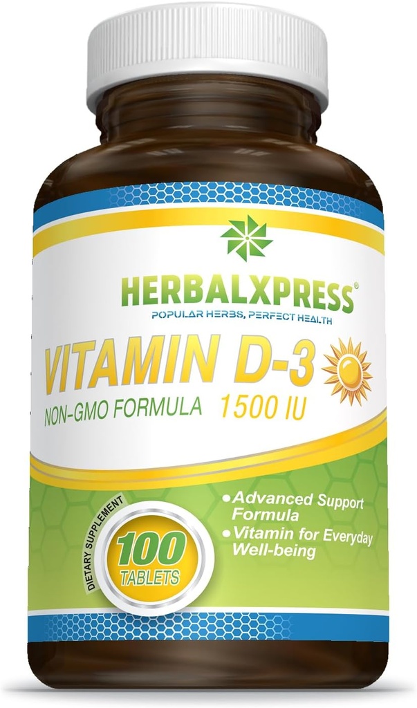 Herbalxpress Vitamina D (come cholecalciferol) 1.500 IU (100 compresse) è l'aggiunta perfetta a uno stile di vita sano, ossa, denti, muscoli, funzione immunitaria e benessere, non OGM e senza glutine.