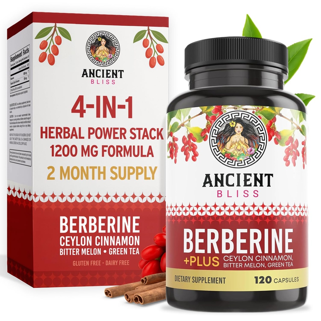 Antica Beatitudine Berberina HCL 1200mg con Ceylon Cinnamon, Bitter Melon e Estratto di tè verde - 120 capsule