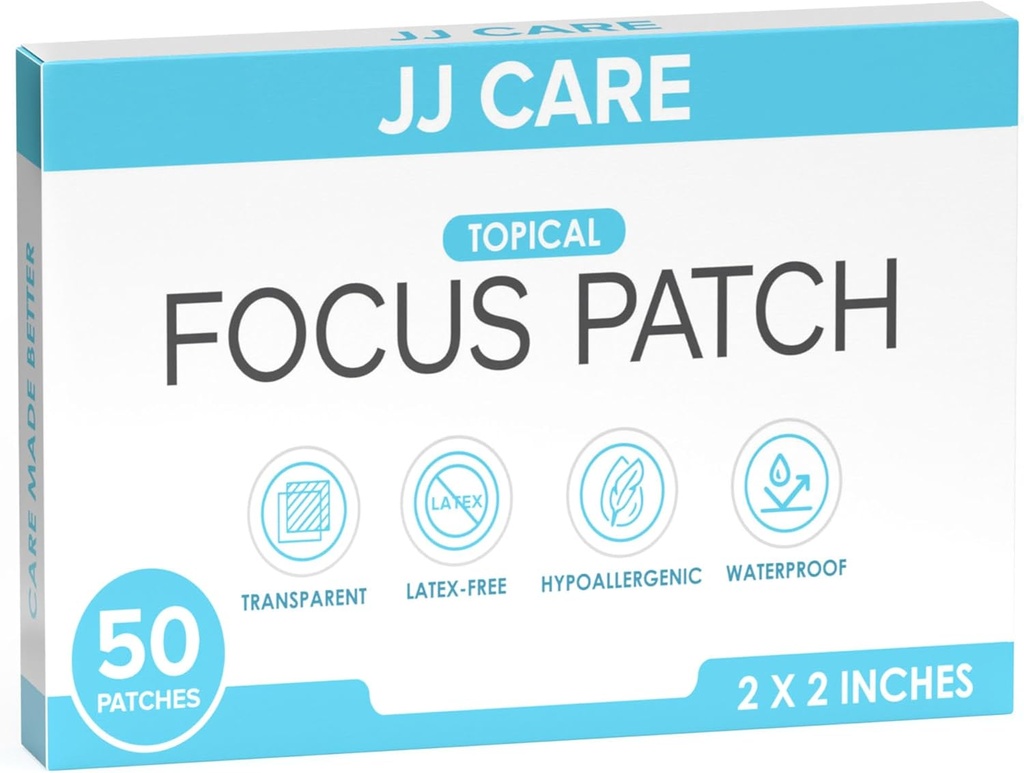JJ CARE Focus Patch - Confezione da 50 Patch All-Natural Focus Plus per Adulti, Concentrazione di Supporto, Focus e Memoria