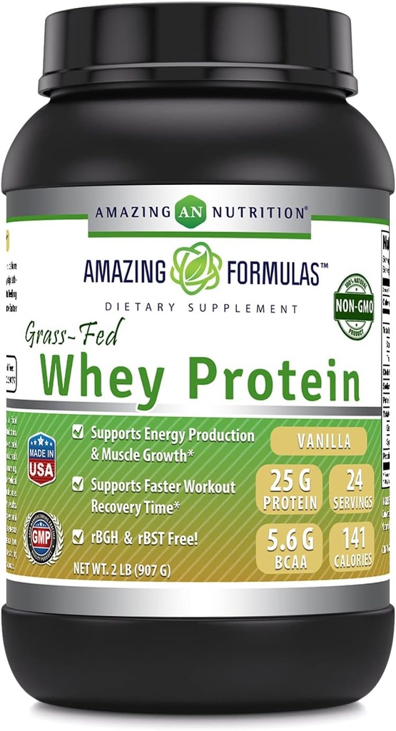 Incredibile formula Grass-Fed Whey Protein Powder Supplement | 2 Lbs | Vanilla Flavor | Non-GMO | Gluten-Free Made in USA