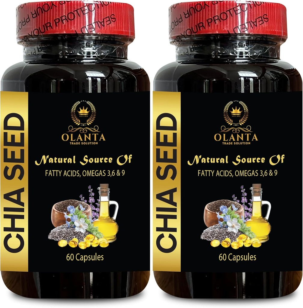 CHIA Seed Supplement - Chia Seed Extract Pills, Integratori Digestivi per Bodybuilding, Omega-3, High Fiber e Protein Source, Acidi Grassi Essenziali - 2 Bottiglie 120 Capsule