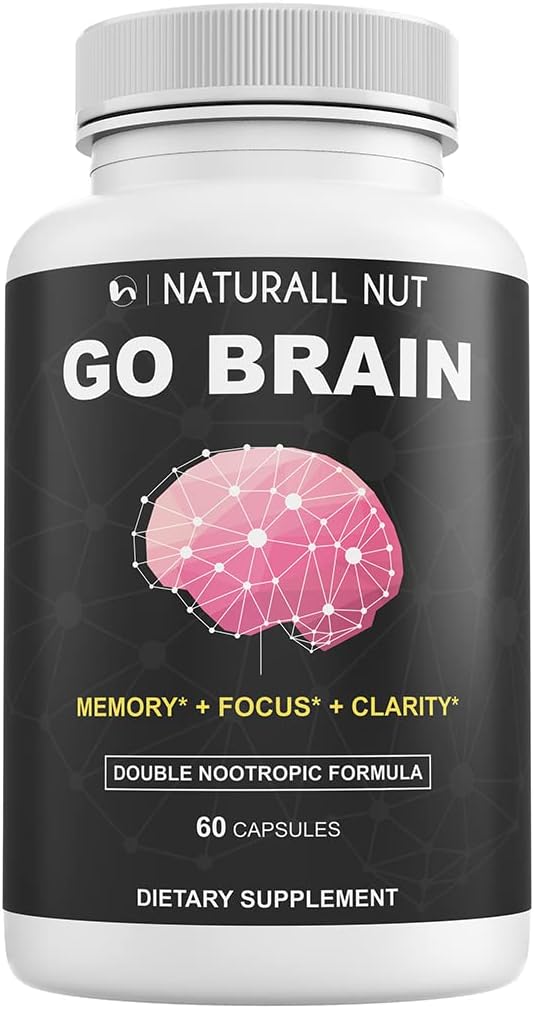 Go Brain doppio Nootropic Formula, Integratori del cervello per la memoria e le vitamine di messa a fuoco, Ginkgo Biloba, Dmae Supplemento, Bacopa Monnieri Supplemento, Vitamine di memoria Cervello per le donne e gli uomini
