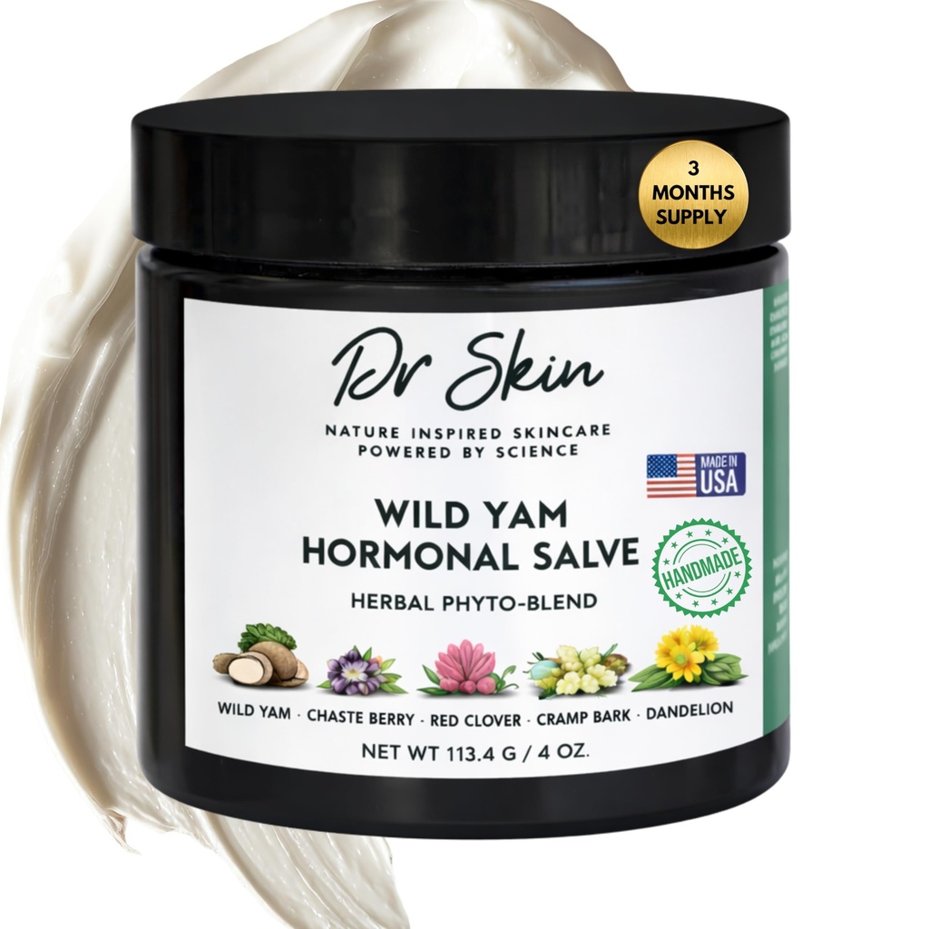 Dr. Skin Crema di Yam Wild per l'equilibrio dell'ormone 4oz | Il 100% di menopausa naturale organica & Perimenopause Supporto, Crema di Yam di erbe per le donne PMS, Flash caldi, Scambi di mood, Maglioni notturni, Rilievi di grumi