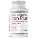 Koji Fermented Iron Plus - Supplemento di ferro con vitamina C, vitamina D3 e Folate per il supporto del sangue, facilmente assorbito e biodisponibile, Stomach Friendly, Vegan, Non OGM - 60 capsule