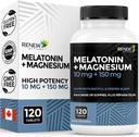 RENEW ACTIVEs Melatonin 10MG con Magnesio 150MG Sleep Aid per Serving – Supporta Sleep Onset, Jet Lag Relief, Tissue Formation & Electrolyte Balance per il sonno riposante – Made in Canada – 120 Capsule