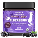 Llama Naturals Elderberry Gummies per bambini, Vegan, Organic Immune Support Supplemento con vitamina C e zinco, Toddler Real Fruit Gummy Vitamine per Immunità, Chewable, Non Aggiunto Canna da zucchero, 120 Ct