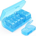 AUVON XL Organizzatore settimanale di pillole 2 volte al giorno, Scatola di pedaggio 7 giorni con aperture di grandi dimensioni One-Side per facile da usare, Blue AM PM caso di pedaggio per farmaci, vitamine, oli di pesce, integratori