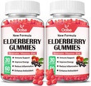 Gummie di mirtillo organico per bambini e adulti - Sambucus Black Elderberry Gummies + Zinco e Vitamina C & D3 Support Immune Defense Muscle Strength Dental Health [60 Count (Pack of 2)]