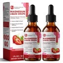 M pollice Magnesio Glycinate Liquido, Alto assorbimento Magnesio Gocce liquide con fibra di cellulosa, Bromelain, Vitamina B6, C, D, Zinco, Magnesio Supplemento per bambini e adulti, Sapore di fragola, 2 Confezione