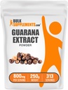 BulkSupplements.com Polvere di estratto di Guarana - Supplemento di caffeina naturale, dal seme di Guarana, polvere di Guarana - senza glutine, 800mg per porzione, 250g (8.8 oz) (Pack of 1)