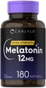 Carlyle Melatonin 12 mg | 180 capsule di softgel | Supplemento di supporto extra di resistenza per adulti | Non OGM, Gluten Free