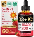Venture Pal 5-in-1 Vitamina D3 10000 IU & K2 come MK-7 200mcg con magnesio, olio MCT, zinco, vitamina D senza zucchero Liquido | Assorbimento massimo per Bone, Mood & Immune Salute - 2 FL OZ, 67 giorni