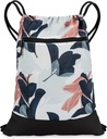 Borsa da ginnastica con coulisse per le donne | Zaino da palestra leggero durevole con disegni grafici | Grande per la palestra e lo sport | Navy/Coral - Guava Leaves