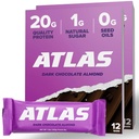Atlas Protein Bar, 20g Protein, 1g Zucchero, Ingredienti puliti, Senza glutine, Mandorla al cioccolato fondente (12 Conte, Confezione di 2)