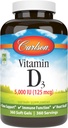 Carlson Vitamin D3 5000 IU, Bone Health, 360 Gel Morbidi