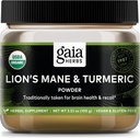 Gaia Herbs Lion's Mane & Turmeric Powder - Herbal Mushroom Supplement Powder per aiutare a mantenere la salute del cervello e la guarigione - Certificato USDA Organic-3.53 Oz (Up to 45-Day Supply)