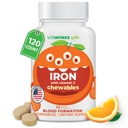 Bambini Iron 10mg con Vitamina C 50mg Chewable Tablets - Sapore Natural Flavored - Vegan, Vegetariano, OGM-Free, Nut Free - Supplemento Dietetico Ferro - Formazione Sangue per Bambini - 120 Chewables