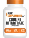 BulkSupplements.com Choline Bitartrate Capsule - Supplementi Choline, come Choline L-Bitartrate - Choline 600mg, 2 Capsule per Serving, 240 Capsule (Pack of 1)